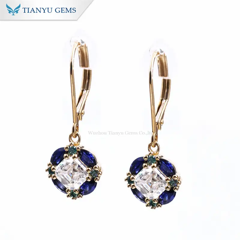 Tianyu Gems Marquise Cut Sapphire Earrings 14k Yellow Gold Moissanite Diamond Earrings 1