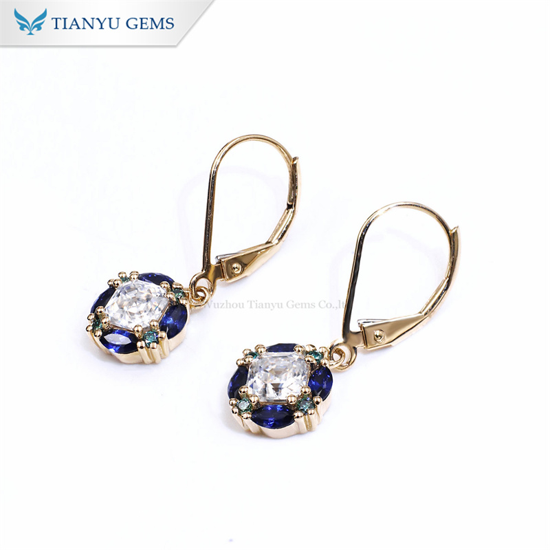 Tianyu Gems Marquise Cut Sapphire Earrings 14k Yellow Gold Moissanite Diamond Earrings 3