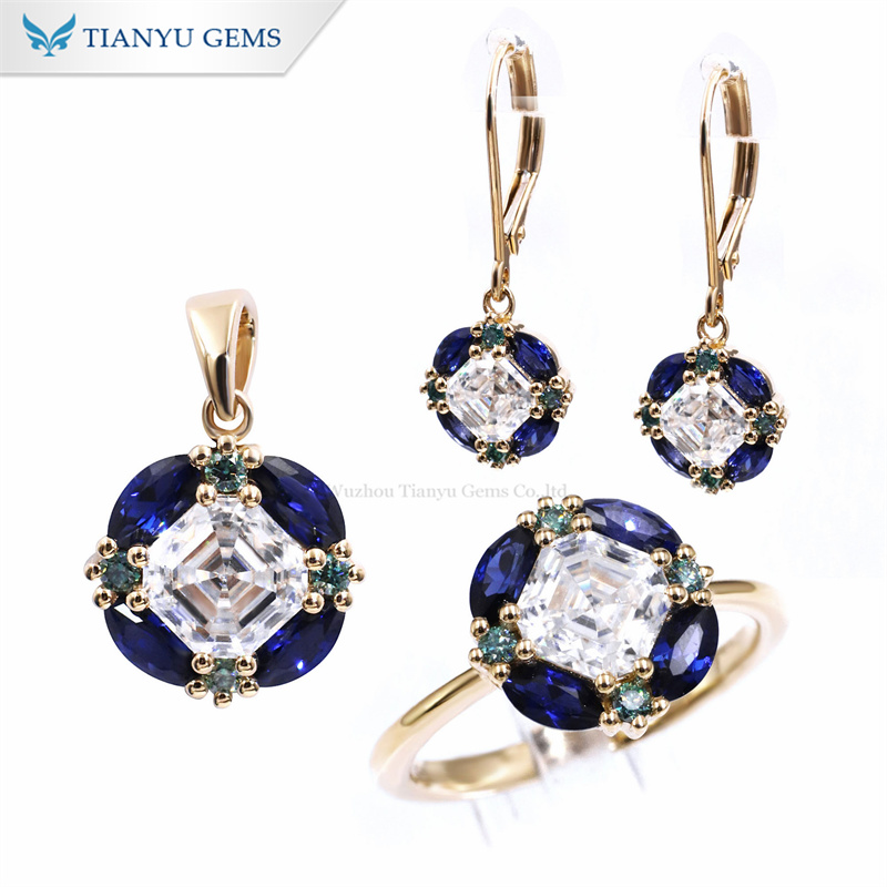 Tianyu Gems Marquise Cut Sapphire Earrings 14k Yellow Gold Moissanite Diamond Earrings 6