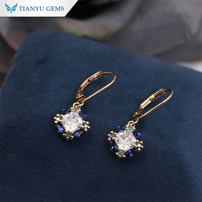 Tianyu Gems Marquise Cut Sapphire Earrings 14k Yellow Gold Moissanite Diamond Earrings 2