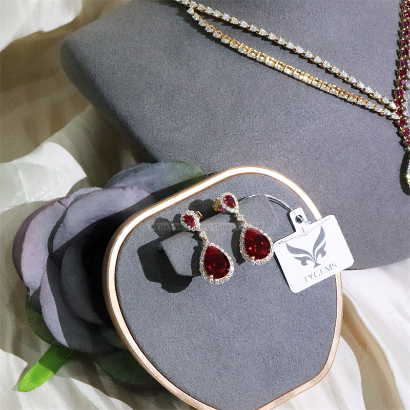Tianyu Gems 14k Yellow Gold Jewelry Set  Lab Grown Pear Cut Red Ruby Jewelry Set 7