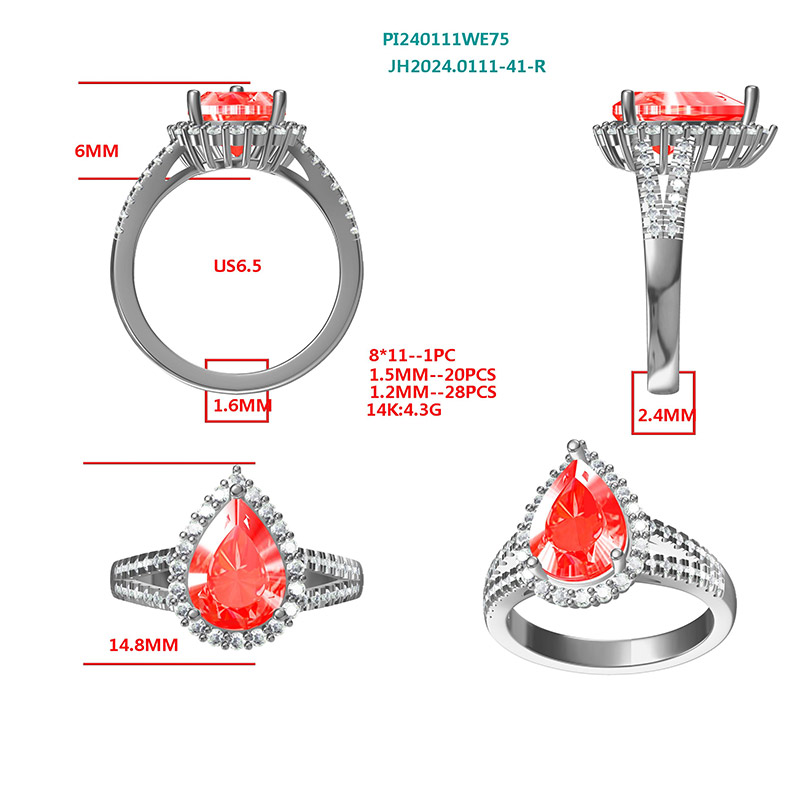 Tianyu Gems 14k Yellow Gold Jewelry Set  Lab Grown Pear Cut Red Ruby Jewelry Set 9