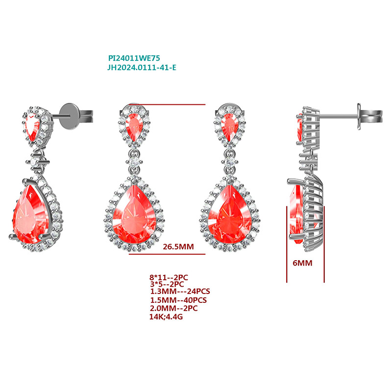 Tianyu Gems 14k Yellow Gold Jewelry Set  Lab Grown Pear Cut Red Ruby Jewelry Set 10