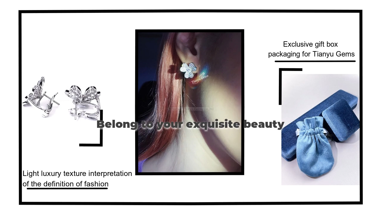 Tianyu Gems asymmetric clover earrings female earrings niche design sense earrings 4