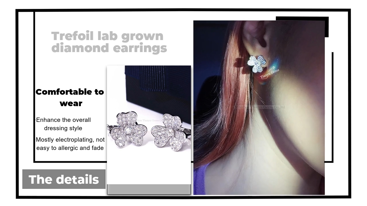 Tianyu Gems asymmetric clover earrings female earrings niche design sense earrings 3