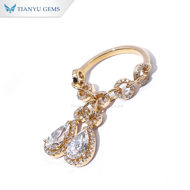 Tianyu Gems Pear Cut Lab Diamond Pendant Engagement Ring 18k Yellow Gold Ring 3