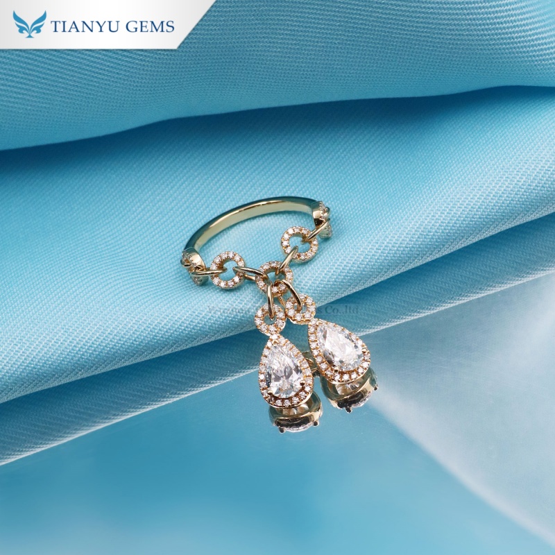 Tianyu Gems Pear Cut Lab Diamond Pendant Engagement Ring 18k Yellow Gold Ring 2