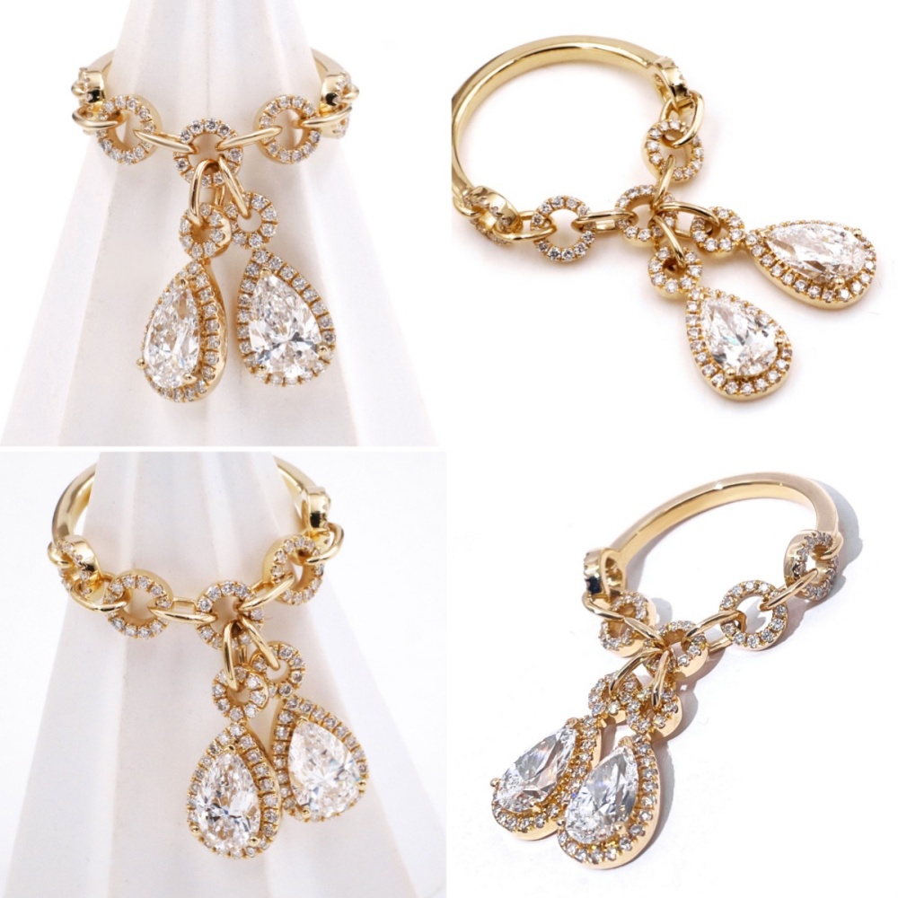 Tianyu Gems Pear Cut Lab Diamond Pendant Engagement Ring 18k Yellow Gold Ring 6