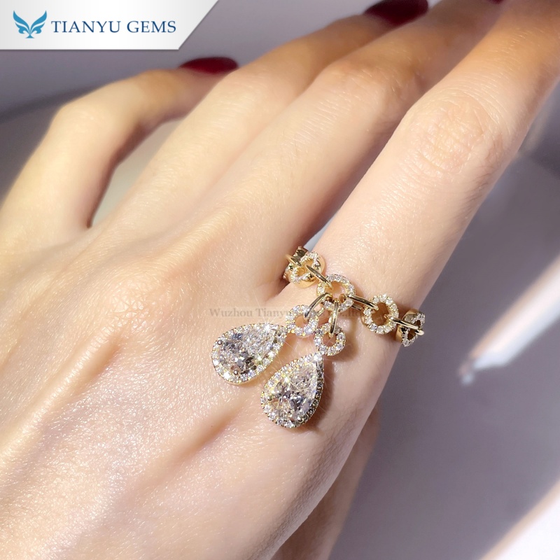 Tianyu Gems Pear Cut Lab Diamond Pendant Engagement Ring 18k Yellow Gold Ring 4