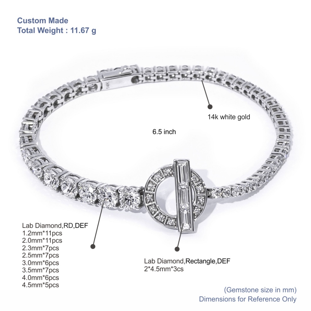 Bracelet de tennis Tianyu Gems en or blanc 14 carats avec diamants de laboratoire pour femme 5