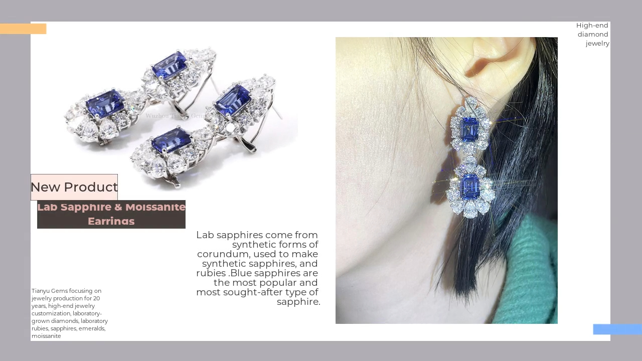 Tianyu Gems lab sapphire&moissanite diamond 14k/18k white gold luxury earrings factory women's stud earrings jewelry 5