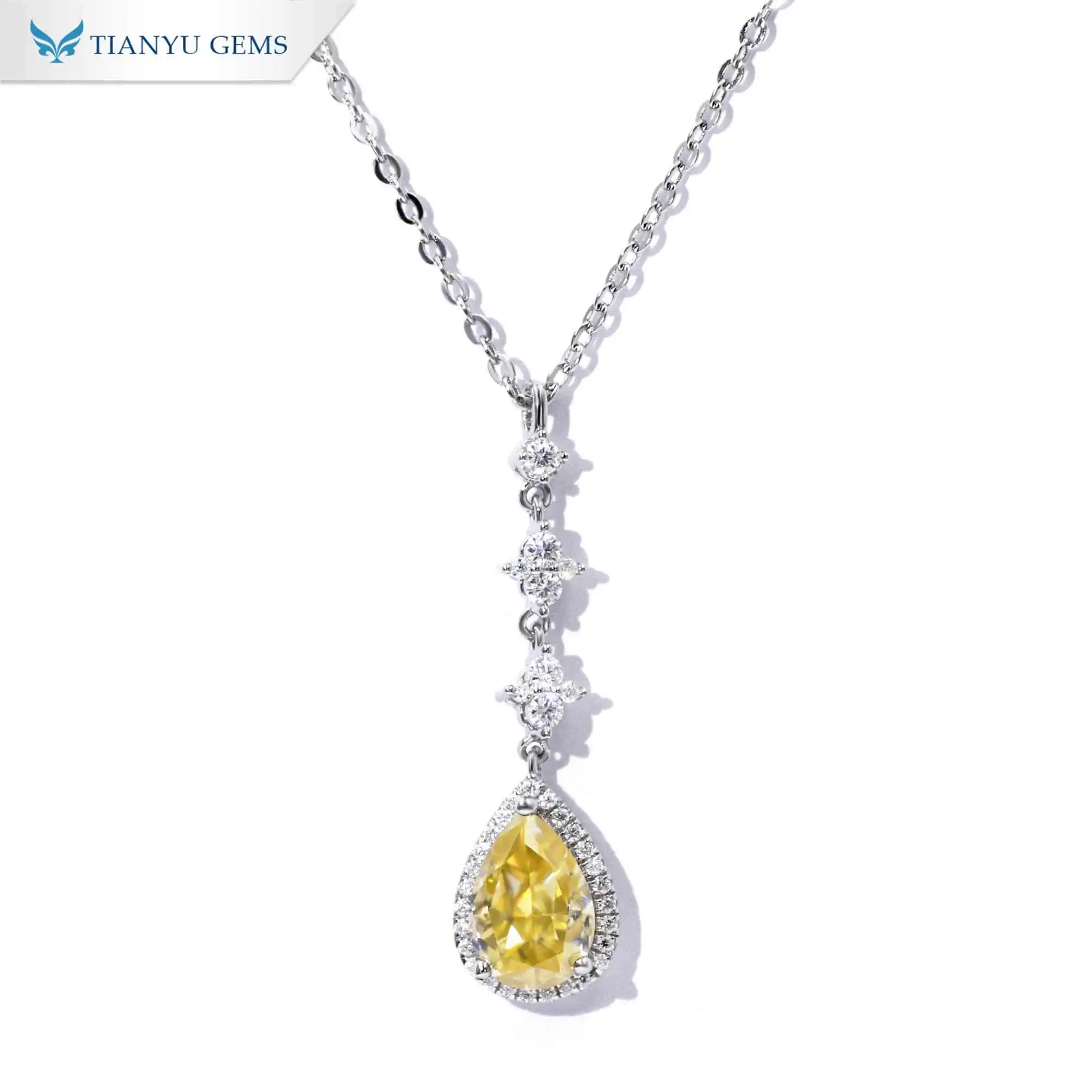 Tianyu Gems primary yellow color pear-crushed ice cut moissanit  necklace women's fashion commuting and versatile 1