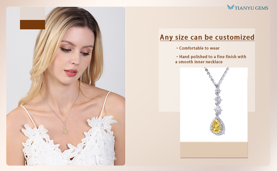 Tianyu Gems primary yellow color pear-crushed ice cut moissanit necklace women's fashion commuting and versatile 7