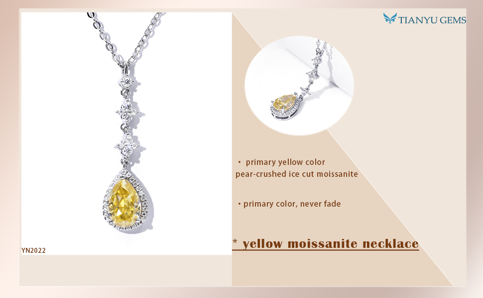 Tianyu Gems primary yellow color pear-crushed ice cut moissanit necklace women's fashion commuting and versatile 5