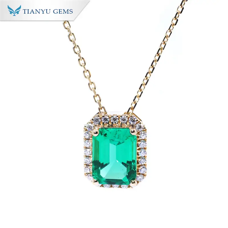 Tianyu Gems Yellow Gold Emerald Gemstone Necklace 14k Moissanite Diamond Women's Necklace 1