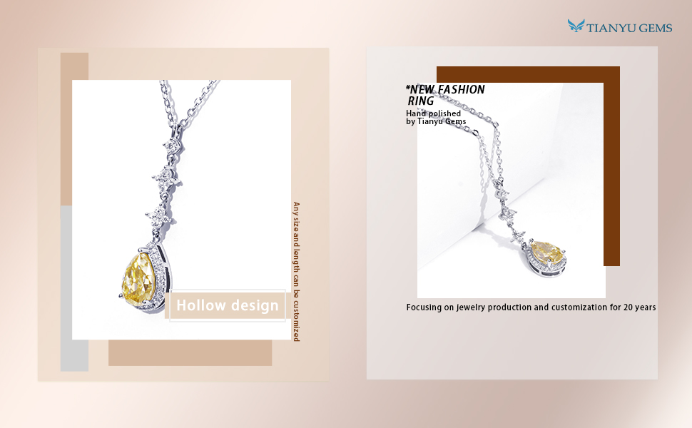 Tianyu Gems primary yellow color pear-crushed ice cut moissanit necklace women's fashion commuting and versatile 6