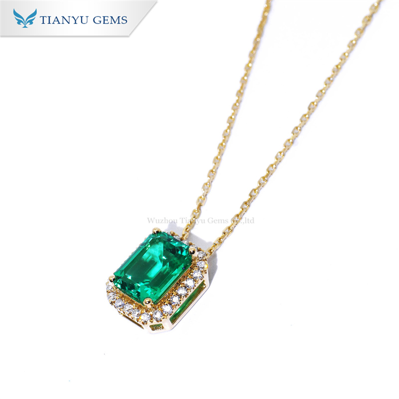 Tianyu Gems Yellow Gold Emerald Gemstone Necklace 14k Moissanite Diamond Women's Necklace 2