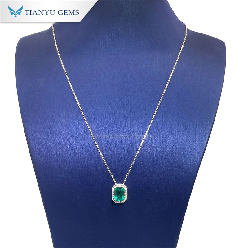Tianyu Gems Yellow Gold Emerald Gemstone Necklace 14k Moissanite Diamond Women's Necklace 4