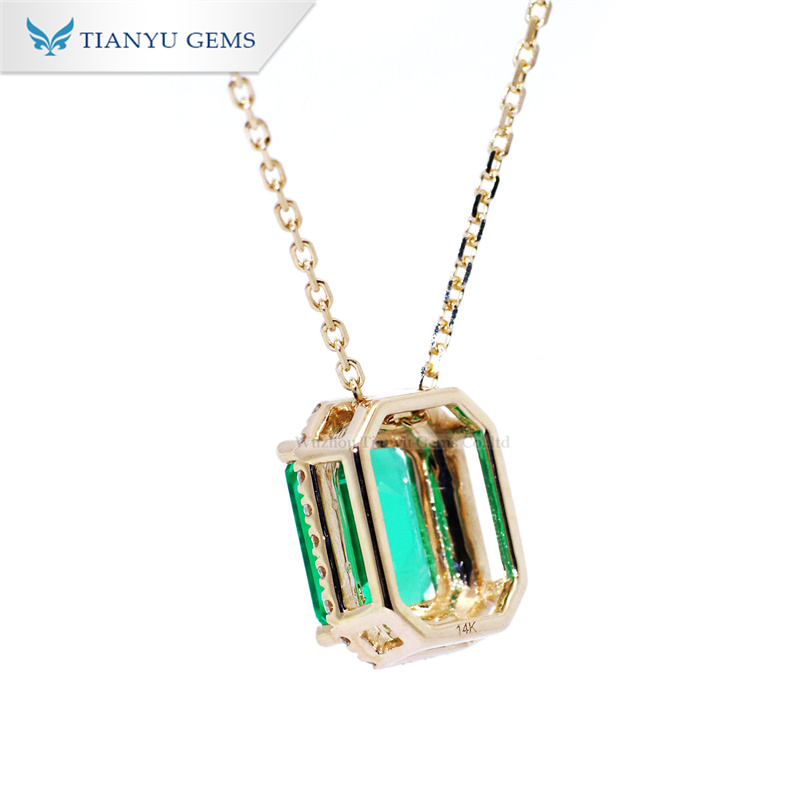 Tianyu Gems Yellow Gold Emerald Gemstone Necklace 14k Moissanite Diamond Women's Necklace 6