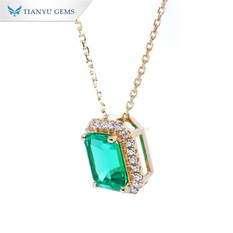 Tianyu Gems Yellow Gold Emerald Gemstone Necklace 14k Moissanite Diamond Women's Necklace 3