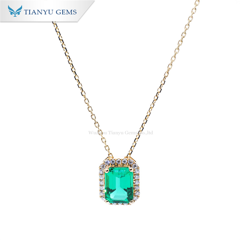 Tianyu Gems Yellow Gold Emerald Gemstone Necklace 14k Moissanite Diamond Women's Necklace 5