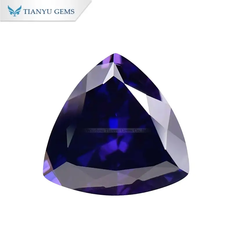 Customized Trillion Natural Cut Lab Grown Purple Blue Sapphire Gemstone 1