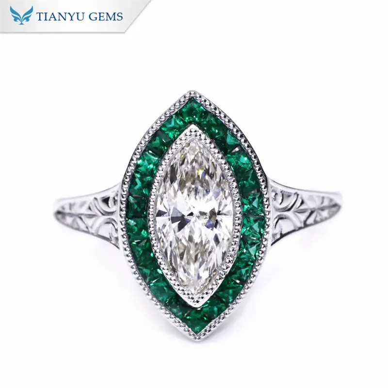 Tianyu Gems Marquise Lab Diamond Engagement Ring French Cut Emerald Ring In 10k Gold 1