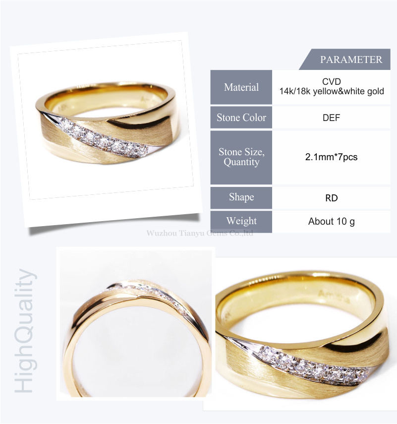 Customized Tianyu gems 14k yellow gold lab diamonds men ring for wedding Men's ring manufacturers From China 7