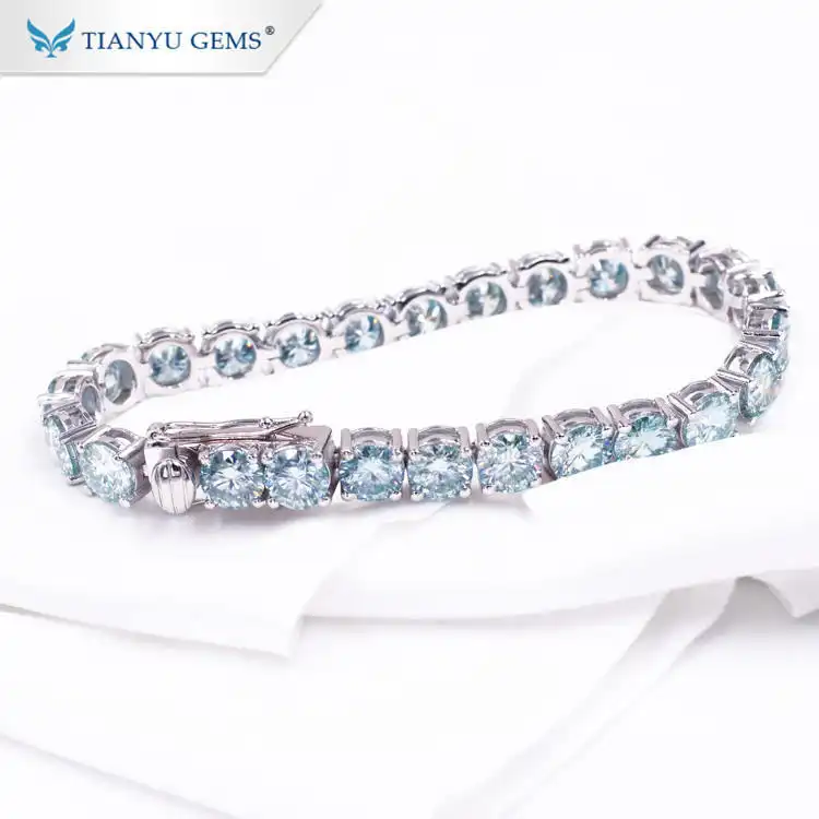 Tianyu Gems Blue Round Moissanite Bracelet With Micro-set Full Diamonds For Women 1