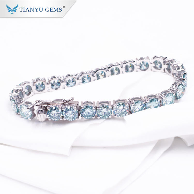 Tianyu Gems Blue Round Moissanite Bracelet With Micro-set Full Diamonds For Women 7