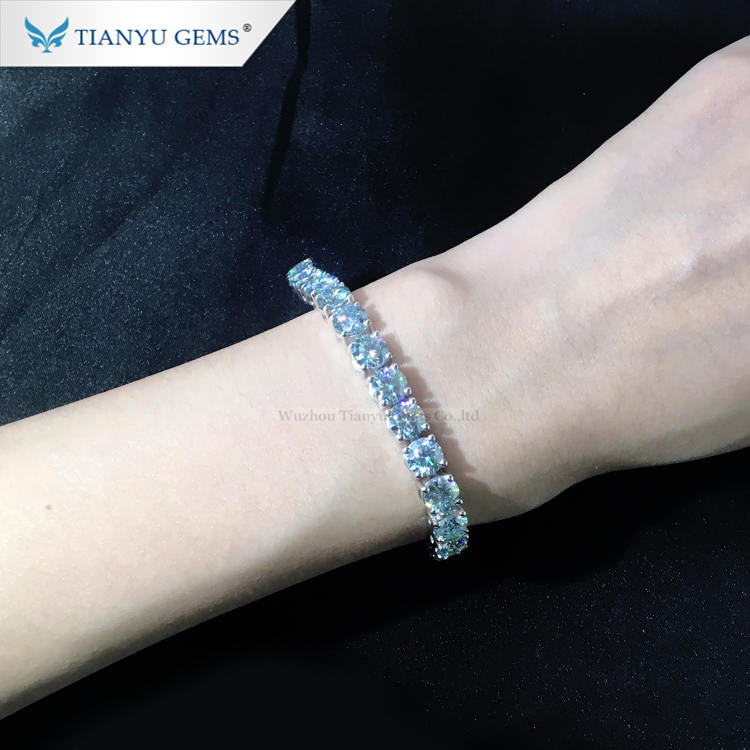 Tianyu Gems Blue Round Moissanite Bracelet With Micro-set Full Diamonds For Women 5