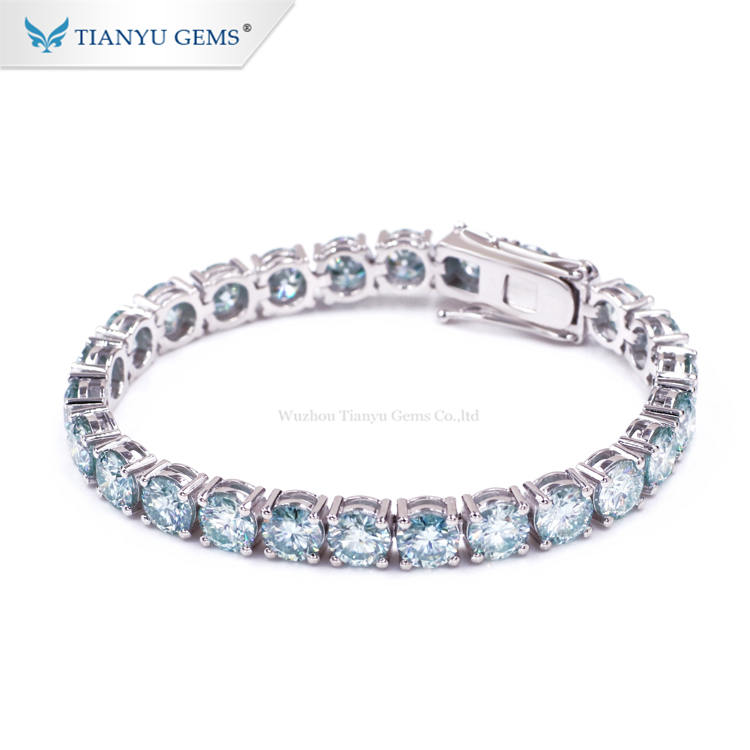 Tianyu Gems Blue Round Moissanite Bracelet With Micro-set Full Diamonds For Women 6