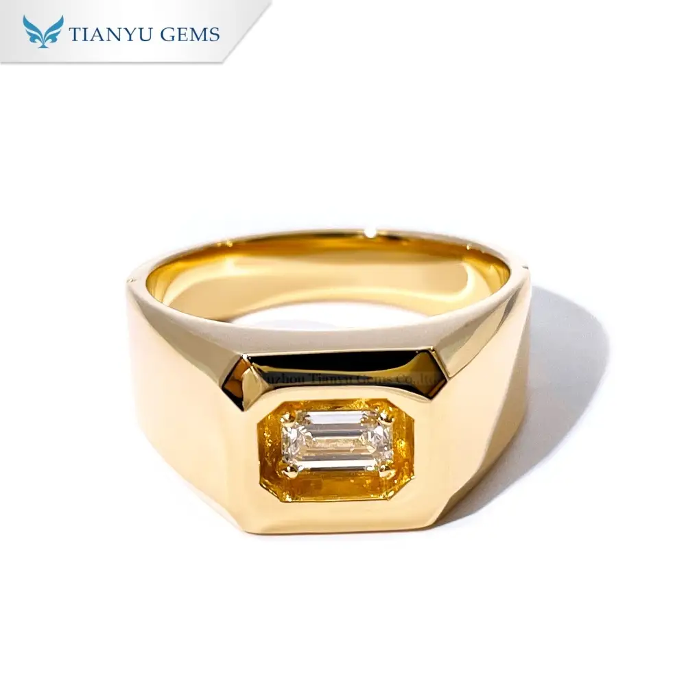 Tianyu Gems Smaragdschliff-Herrenring mit im Labor gezüchtetem Diamanten, 14 Karat Gelbgold 1