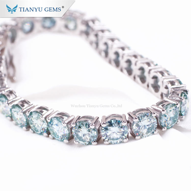 Tianyu Gems Blue Round Moissanite Bracelet With Micro-set Full Diamonds For Women 3