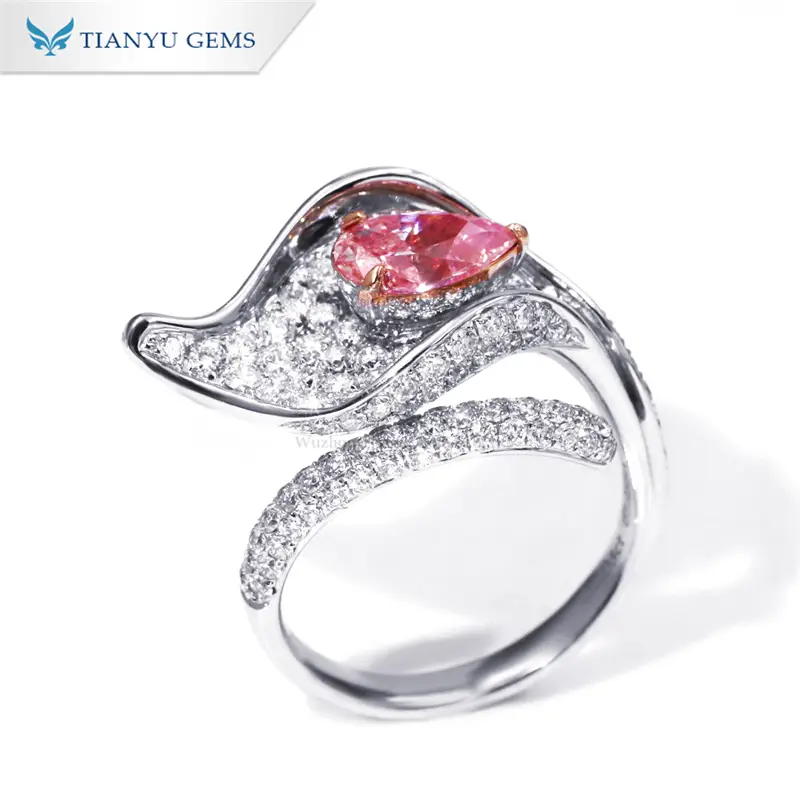 Tianyu Gems Gold Jewelry Factory 18K white gold Pear Shaped Pink Lab Grown Diamond Ring for Engagement and Wedding Rings 1