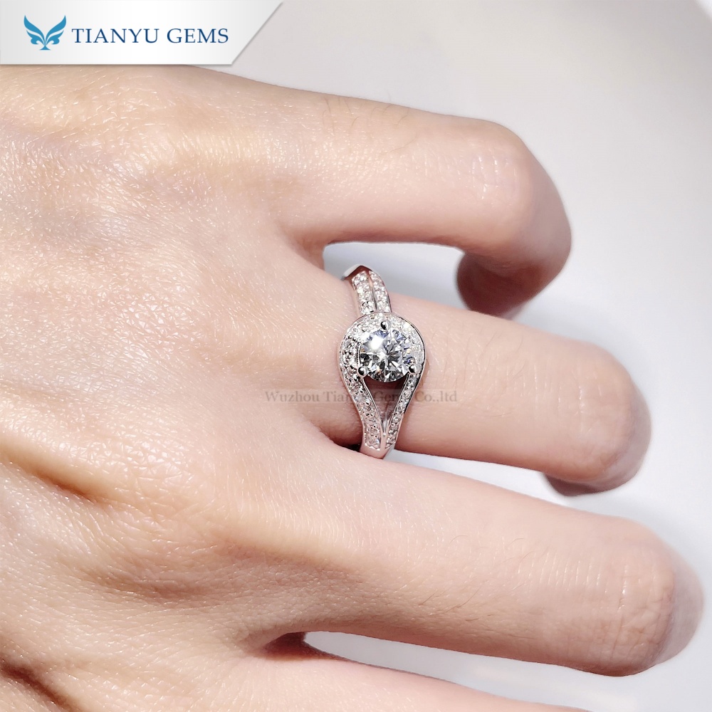 Tianyu Gems Round Cut Lab Grown Diamond Ring 14k White Gold Engagement Ring 2