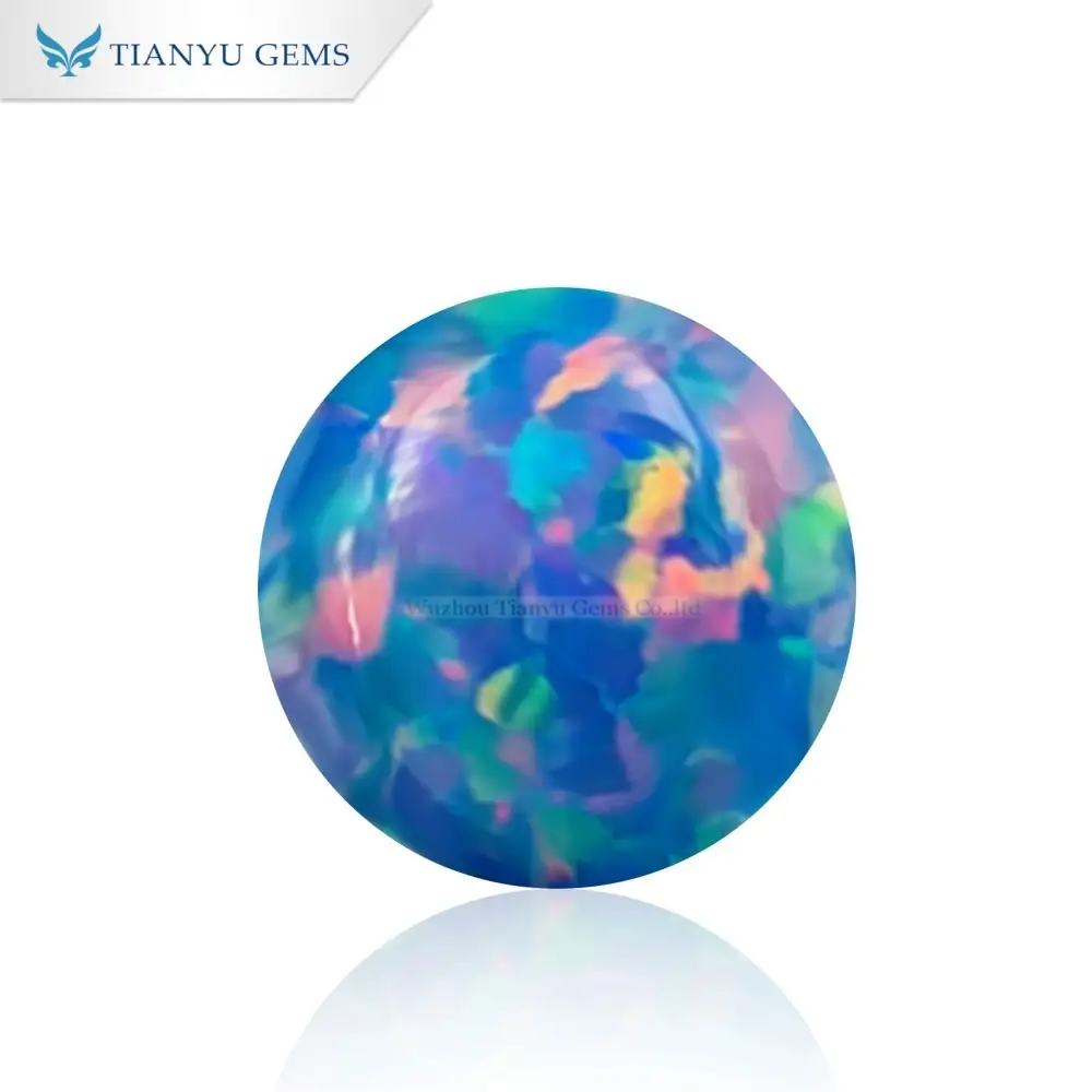 Round Cabochon Cut CP01 Blue Synthetic Bello Opal Gemstone 1