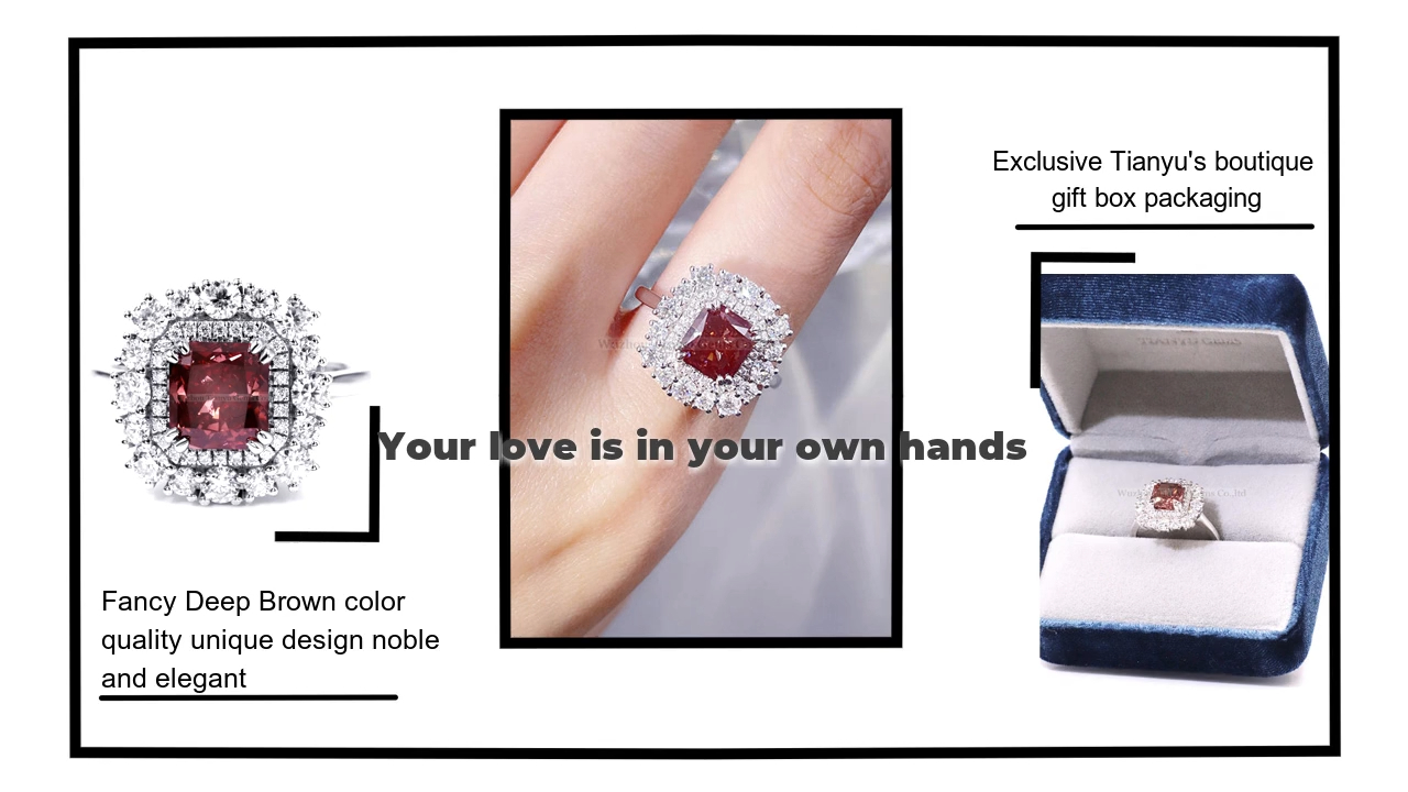 Tianyu Gems 14K white gold luxury radiant  cut Fancy Deep Brown 1.84 carat lab grown diamond ring for women 4