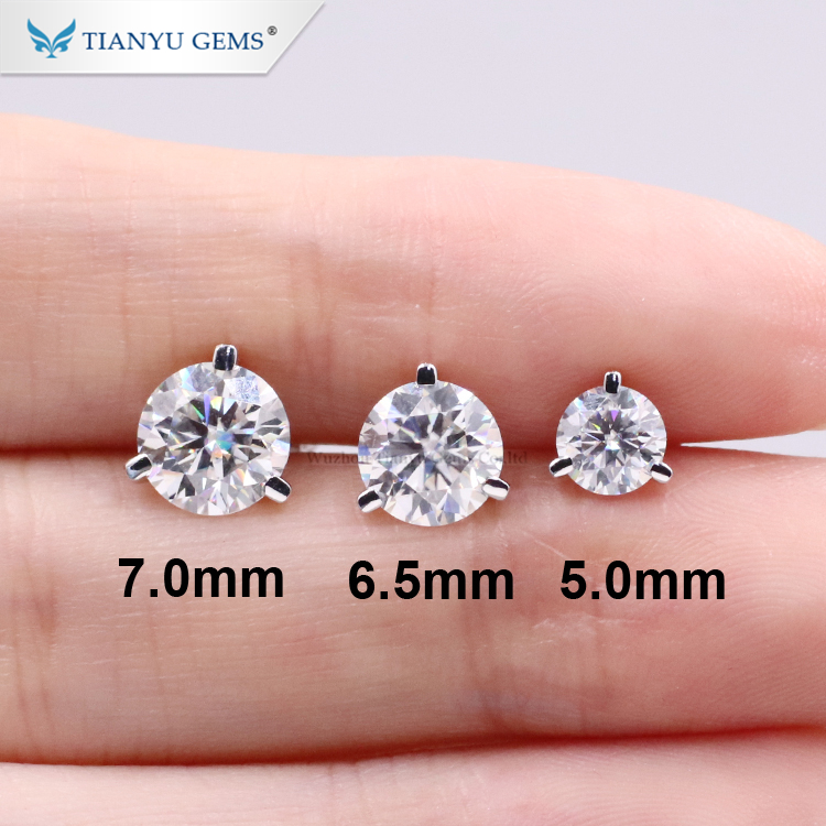 Wholesale stock 3 prongs moissanite studs earrings 14k white gold earrings 14
