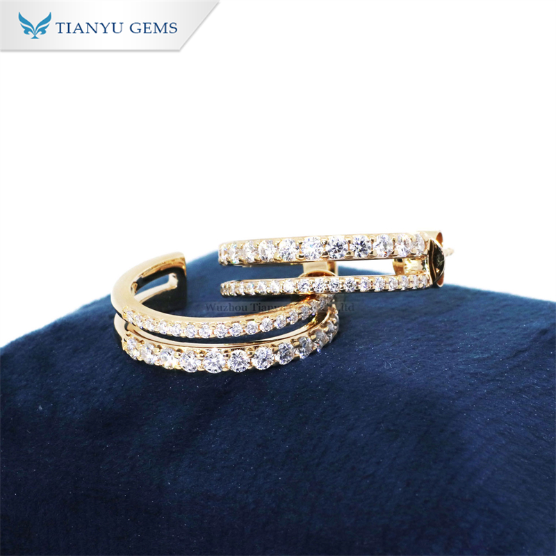 Tianyu Gems custom made 14k yellow gold moissanite full diamond earrings 4