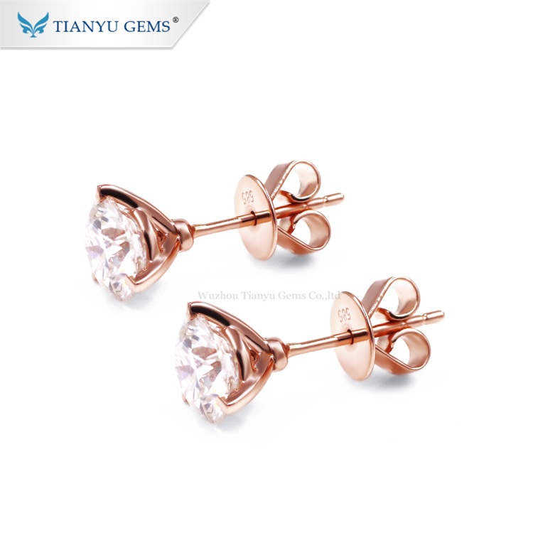 Wholesale stock 3 prongs moissanite studs earrings 14k white gold earrings 10