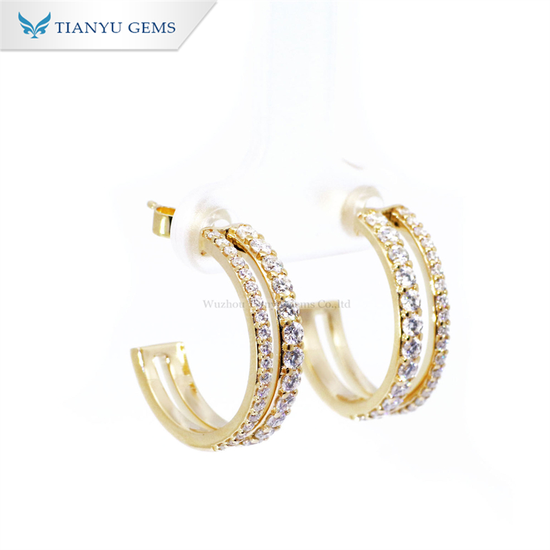 Tianyu Gems custom made 14k yellow gold moissanite full diamond earrings 3