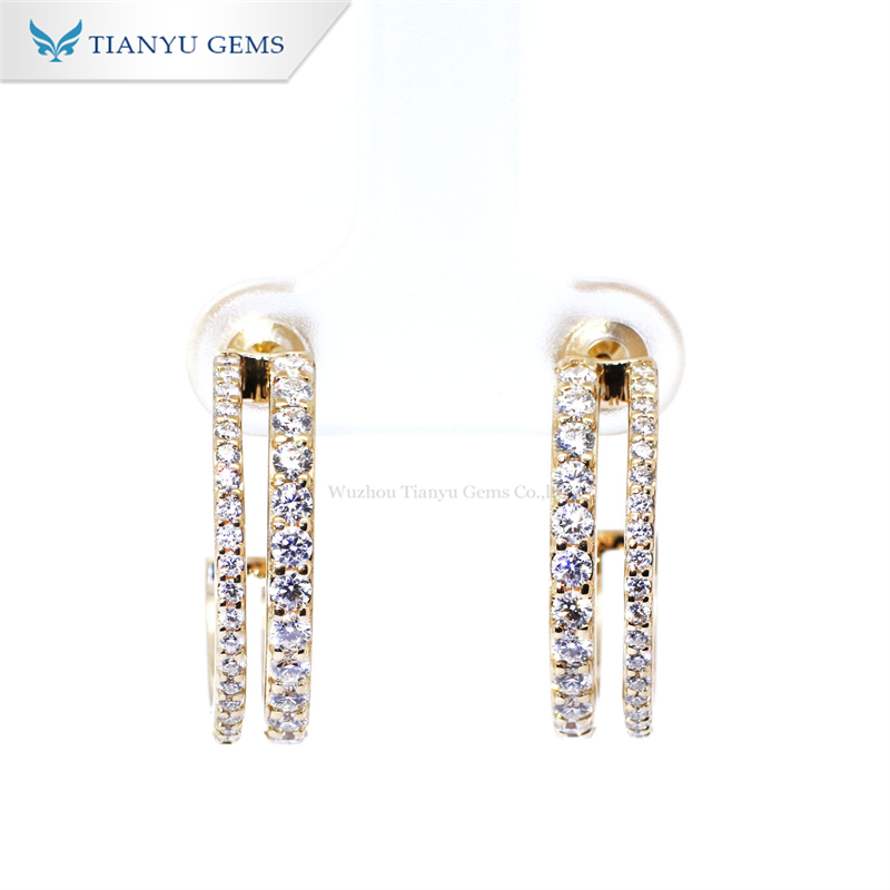 Tianyu Gems custom made 14k yellow gold moissanite full diamond earrings 2