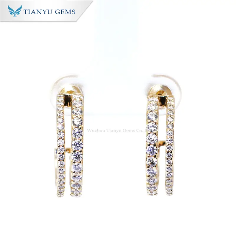 Tianyu Gems custom made 14k yellow gold moissanite full diamond earrings 1