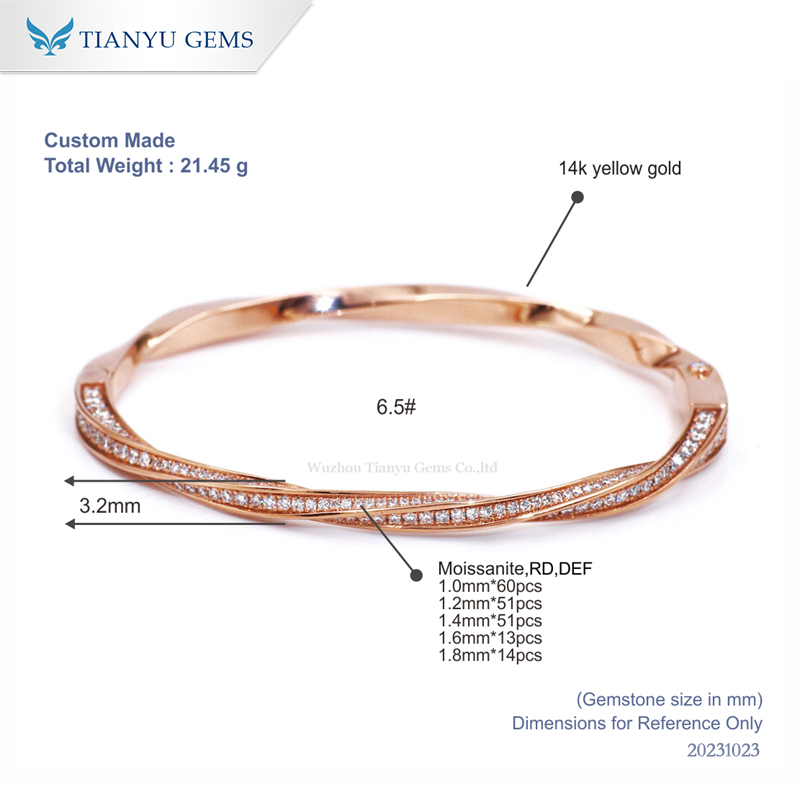 Tianyu Gems Crushed Diamond Rose Gold Bracelet 14k Women's Bracelet 4