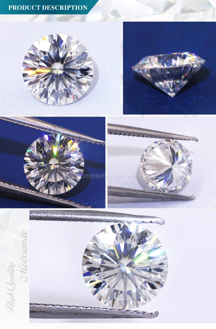 Tianyu Gems Wholesale GRA Certified Super White Round Synthetic Loose 12 hearts & arrows Cut Moissanite