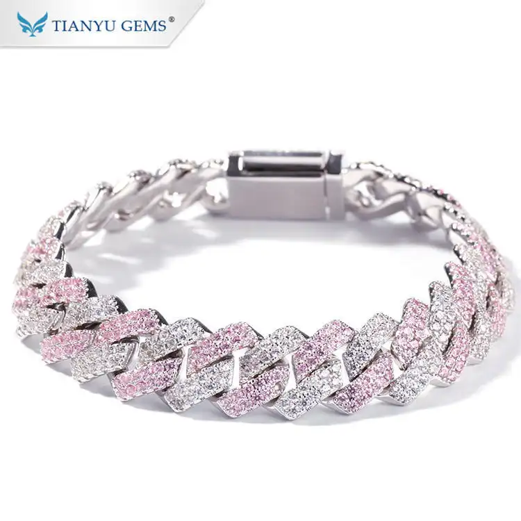 Tianyu Gems Moissanite Color Blocking Cuban Chain Handmade Set Light Luxury Men and Women 1