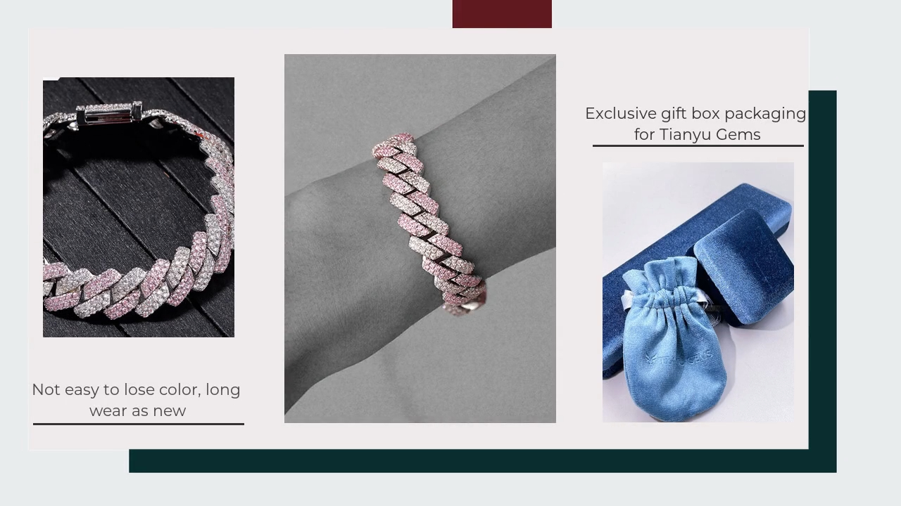 Tianyu Gems Moissanite Color Blocking Cuban Chain Handmade Set Light Luxury Men and Women 4