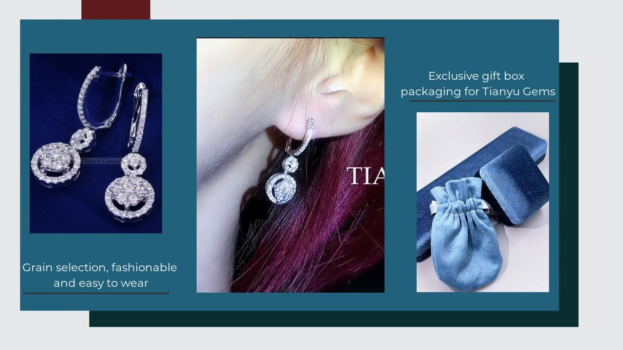 Tianyu Gems New Products 14k/18K White Gold Moissanite Diamonds Charm Earring for Daily Wear Earrings 3