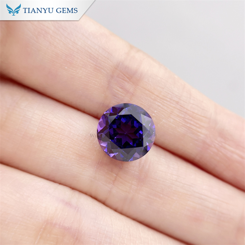 Round Purplish Blue Sapphire Lab Grown Gemstone 7